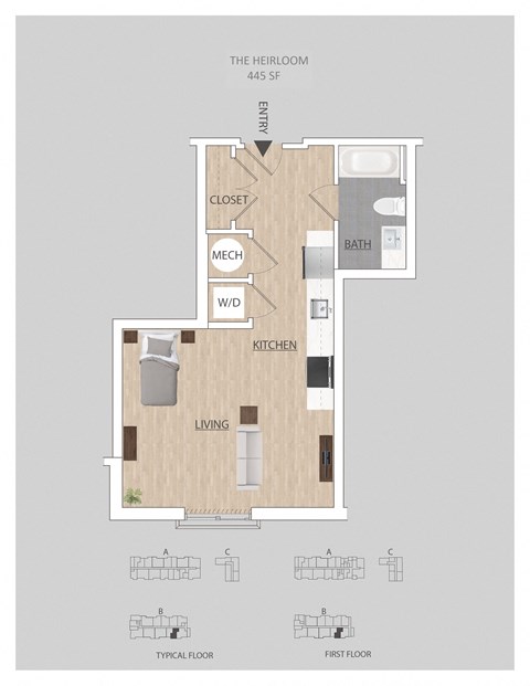 Floor plan for studio, 1 bath, 459 sqft